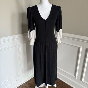 Jean Ingram Vintage Black Sheath Dress with 3/4 Bishop Sleeves Size 10